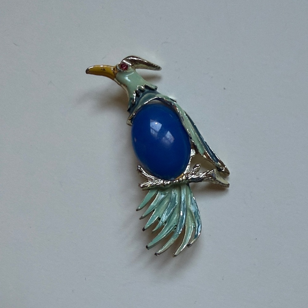 Blue Enamel Tropical Bird Brooch - Fashion Jewelry Pin - Picture 1 of 3